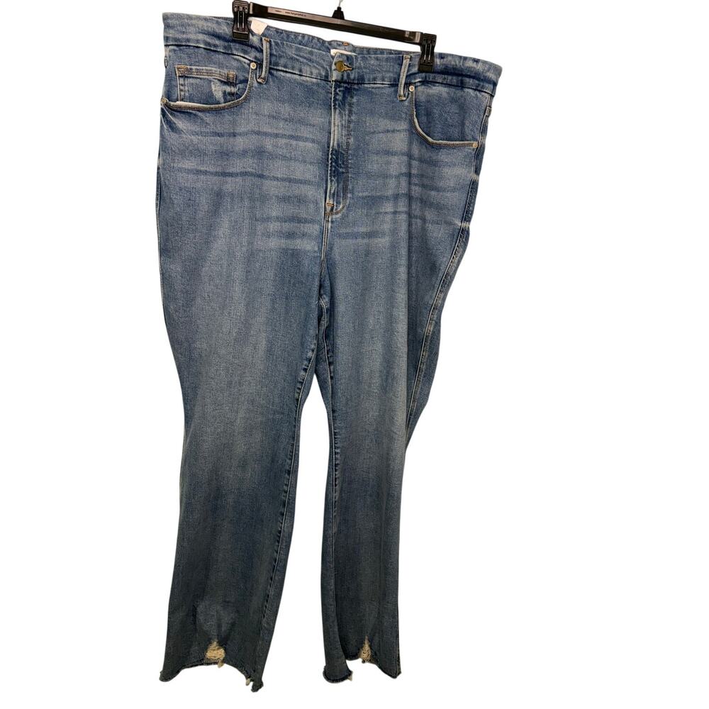 Good American Curve Bootcut Jeans Raw Hem Plus Size 28 Medium Wash Stretch NWT
